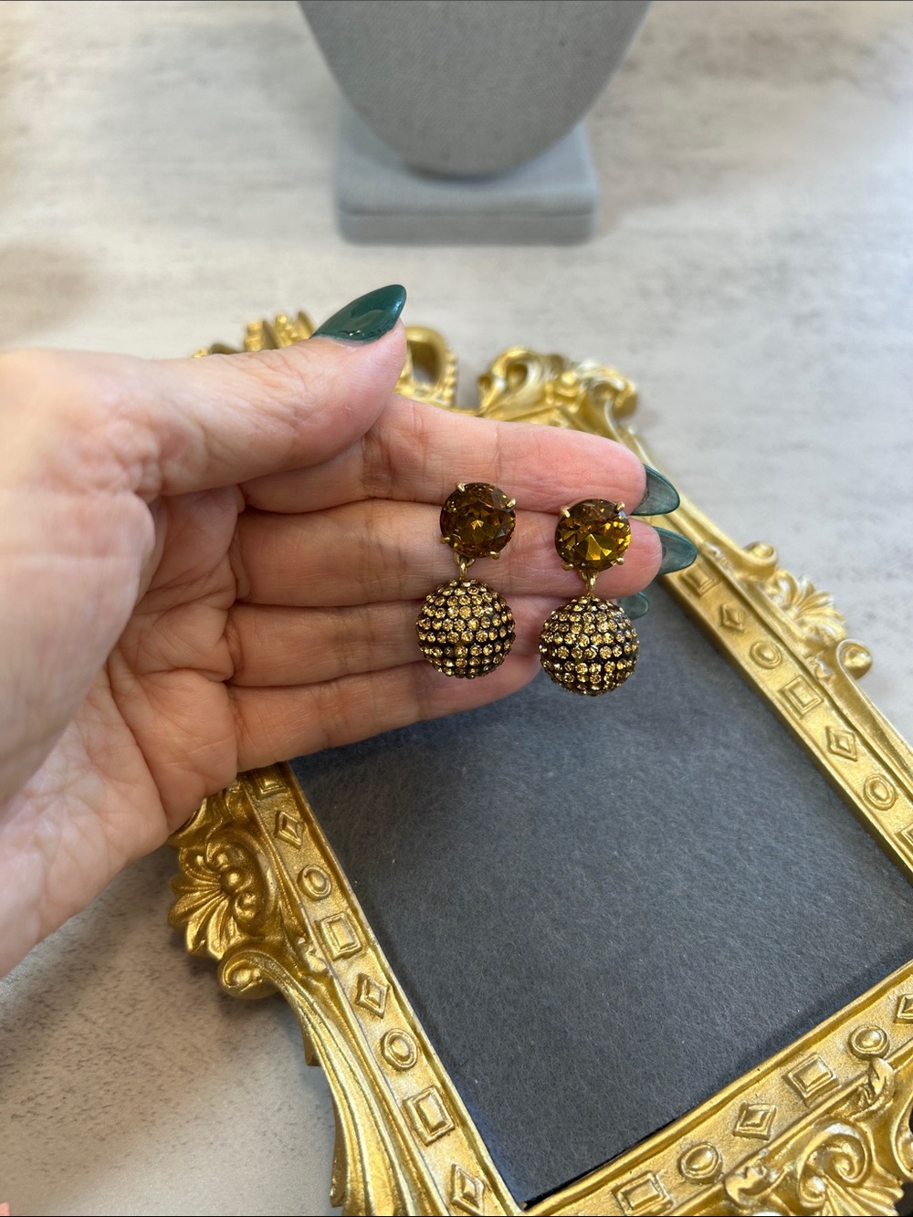 Gold Crystal Dome Drop Earrings - Elegant Women's Jewelry